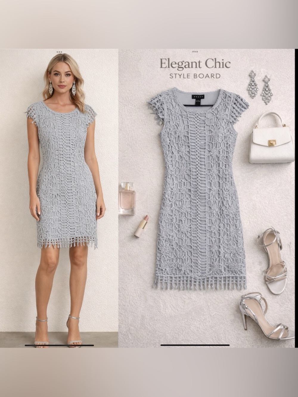 Weavz Boutique Crochet Lace Overlay Dress‎ Gray Boho Chic Festival Resort Size S